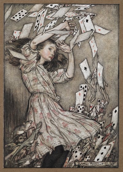 Alice ja putoava korttipakkaus tekijältä Arthur Rackham