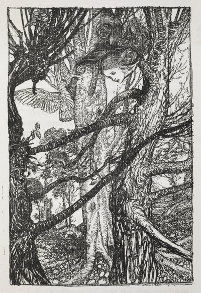 Alice kuin käärme puhumassa kyyhkyselle tekijältä Arthur Rackham