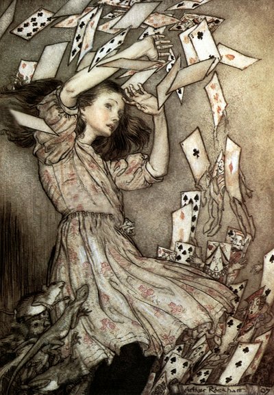 Liisa seikkailut ihmemaassa (alias Alice Trough The Looking Glass), Lewis Carroll, kuvitus Arthur Rackham vuonna 1907 tekijältä Arthur Rackham