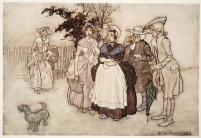 "Kaikki oli hämmästynyt." Rip Van Winkle, Washington Irving, pubi. 1910 (väri litho) tekijältä Arthur Rackham