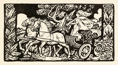 Becfola vaunuissaan Irlannin saduissa olevasta The Wooing of Becfola -teoksesta. tekijältä Arthur Rackham