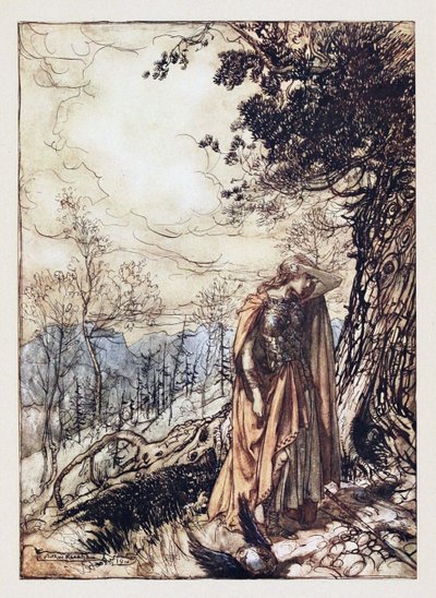 Brünnhilde. Kuvitus Richard Wagnerin teoksiin The Rhinegold ja The Valkyrie, 1910 tekijältä Arthur Rackham