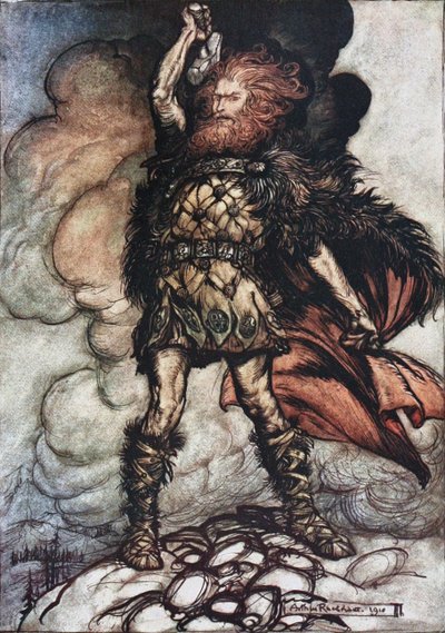 Donner, herrasi, kutsuu isäntänsä! Kuvitus teoksiin The Rhinegold ja The Valkyrie, kirjoittanut Richard W tekijältä Arthur Rackham