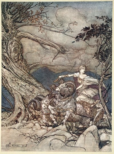 "Fricka lähestyy vihassa", 1910. tekijältä Arthur Rackham