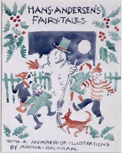 Hans Andersens Fairy Talesin etukannen luonnos (wc paperilla) tekijältä Arthur Rackham