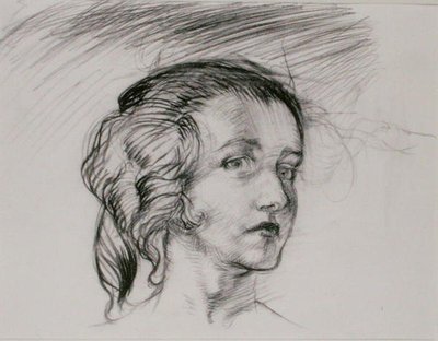 Tytön pää (kynä paperille) tekijältä Arthur Rackham