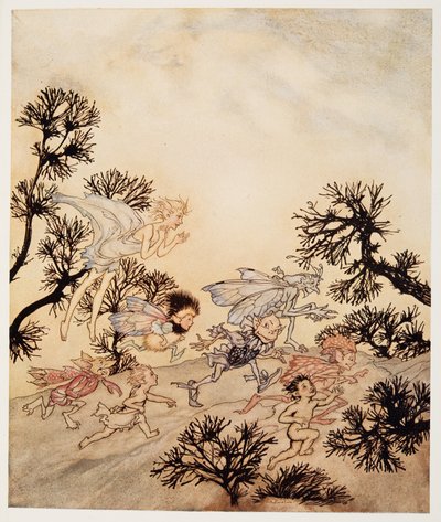 Menkää ryntäämään peikoilleni, että he jauhavat niveliään kuivilla kouristuksilla, kuvitus William Shakespearesin Myrsky -teoksesta, pub. 1926 tekijältä Arthur Rackham