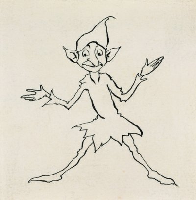 Hyvää iltaa! sanoi Lukoje, kuvitus Hans Christian Andersens Fairy Talesista, julkaistu 1932 (kynä ja muste) tekijältä Arthur Rackham