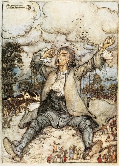Gulliver acordando em Lilipute, Ilustração de As Viagens de Gulliver de Jonathan Swift, de Arthur Rackhamfinnish tekijältä Arthur Rackham