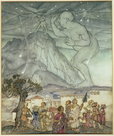 Hercules tukee taivasta Atlasin paikalla tekijältä Arthur Rackham