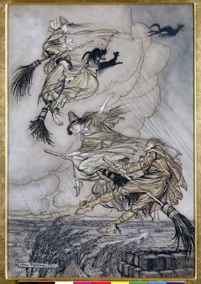 Hei! Savupiippua ylös! Hey After you!, kuvitus teoksessa The Ingoldsby Legends of Mirth and Marvels, 1907 (kynä ja muste wc:llä paperilla) tekijältä Arthur Rackham