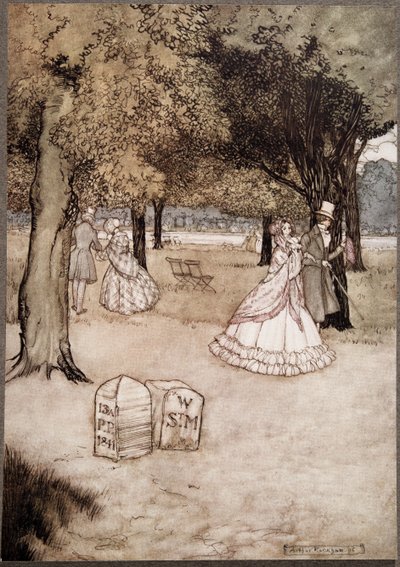 Mielestäni koskettavin nähtävyys Gardensissa on Walter Stephen Matthewsin ja Phoebe Phelpsin kaksi hautakiveä. Peter Panin Kensington Gardensissa kirjoittanut J M Barrie (1860 - 1937), pub. tekijältä Arthur Rackham
