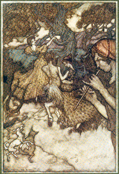 Jos Orpheus tuotti ensin valssin ., The Ingoldsby Legends, pub. 1907. tekijältä Arthur Rackham
