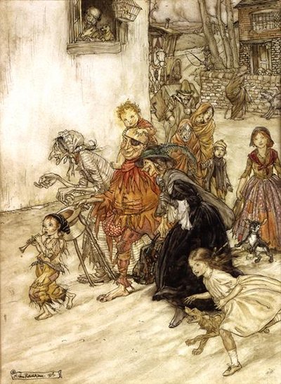 Kuvitus hanhiäidille tekijältä Arthur Rackham