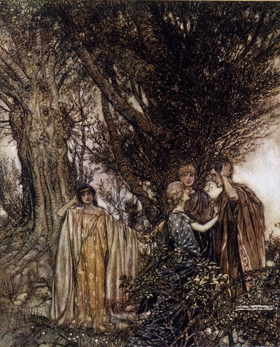 Arthur RACKHAMin (1867-1939) kuvitus William SHAKESPEAREN kesäyön unelmaan tekijältä Arthur Rackham