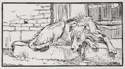 Kuvitus vanhasta sulttaanista koirasta. tekijältä Arthur Rackham