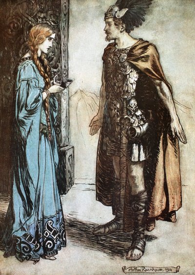 Kuvitus Siegfriedistä ja jumalien hämärästä, 1924. tekijältä Arthur Rackham