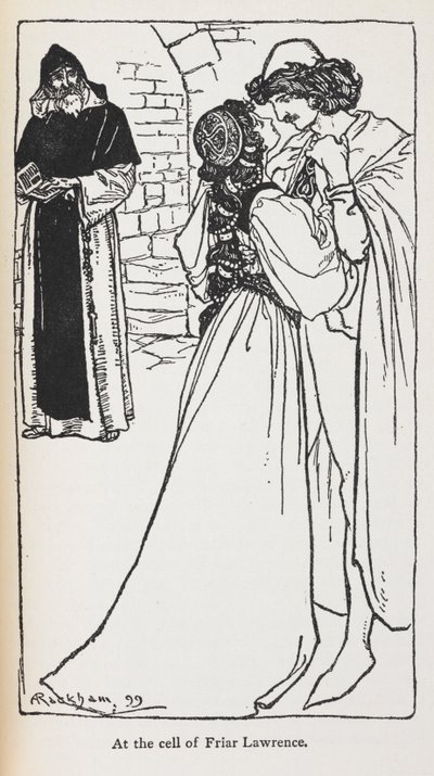 Kuva Romeon ja Julian tähtien ylittäneistä rakastajista. tekijältä Arthur Rackham