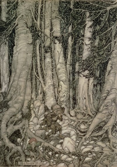 Huonekalut ja erilaiset esineet 1100- ja 1300-luvuilta tekijältä Arthur Rackham
