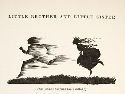 Tuntui aivan kuin tuuli olisi vihellyt ohi, teoksesta Pikkuveli & Pikkusisar ja Grimmin veljesten muita tarinoita, pub.1917 (litho) tekijältä Arthur Rackham