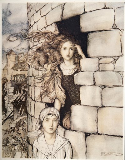 Maid Maleen, teoksesta Little Brother & Little Sister ja muita Grimmin veljien tarinoita, pub.1917 tekijältä Arthur Rackham