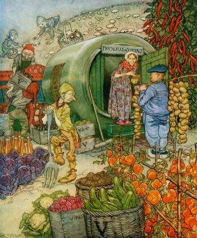 Mr and Mrs Vinegar At Home, F.A. Steelin English Fairy Tales Retold -teoksesta, julkaistu 1927 tekijältä Arthur Rackham