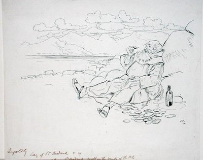 "Nyt St. Medard asui Niilin rannoilla", kuvitus Thomas Ingoldsbyn teoksesta "The Ingoldsby Legends, or Mirth and Marvels", julkaistu 1898 (kynä ja muste paperilla) tekijältä Arthur Rackham