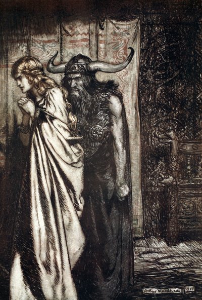 "Oi vaimo petti, minä kostan, että he luottavat petettyyn!", 1924. tekijältä Arthur Rackham