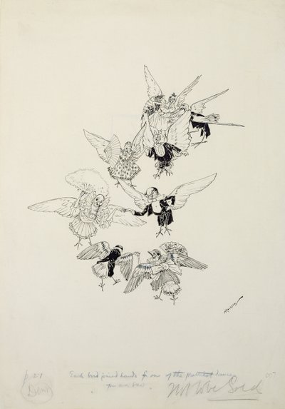 Yksi kauneimmista tansseista, joita olet koskaan nähnyt, kuvitus elokuvasta The Zankiwank and the Bletherwitch, kirjoittanut S.J. Adair Fitzgerald, julkaistu 1896 (kynä ja muste) tekijältä Arthur Rackham