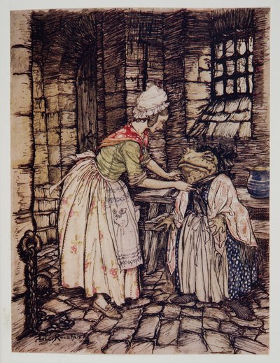 Hän järjesti huivin ammattitaidolla ja sidoi ruosteisen konepellin nauhat hänen leuan alle, Kenneth Grahamen (1859 - 1932) pubista Wind in the Willows. 1940 tekijältä Arthur Rackham