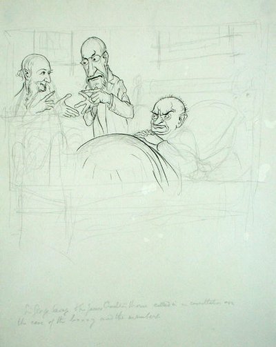 Sir George Savage ja Sir James Crichton Browne (1840-1937) soittivat neuvotellen BXXXY:n ja jäsenten tapauksesta (kynä ja muste ja kynä paperille) tekijältä Arthur Rackham