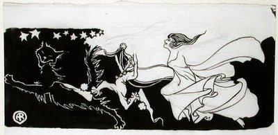 Starlight Frolics (kynä ja muste paperille) tekijältä Arthur Rackham