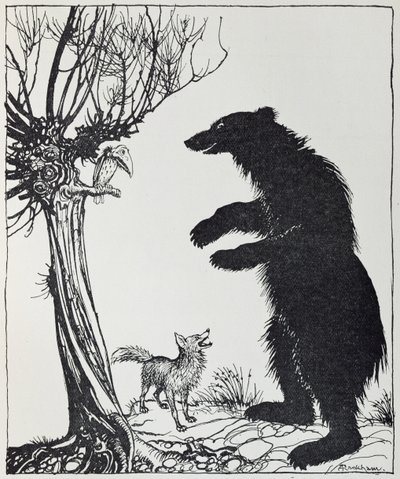 Karhu ja kettu, kuvitus "Aesop