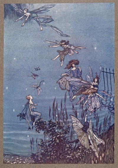 The Fairies of the Serpentine, kirjoittanut Peter Pan Kensington Gardensissa, kirjoittanut J M Barrie (1860 - 1937), pub. 1906 tekijältä Arthur Rackham