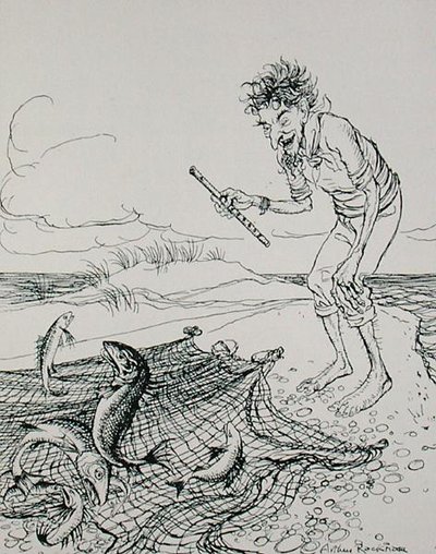 The Fisherman Piping, kuvitus teoksesta Aesop
