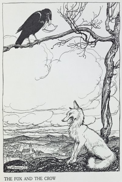 Kettu ja varis, kuvitus teoksesta Aesop