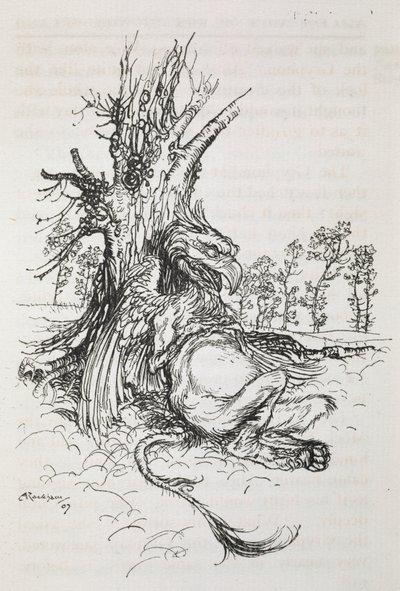 Gryphon istuu puuta vasten tekijältä Arthur Rackham