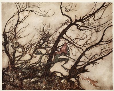 Intiaanit pitivät niitä henkien asuinsijana. Rip Van Winklen kirjoittaja Washington Irving, pubi. 1910 tekijältä Arthur Rackham