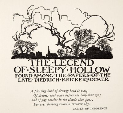 The Legend of Sleepy Hollow, Washngton Irvingin (1783 - 1859) kirjoittamasta The Legend of Sleepy Hollow -teoksesta, julkaisu. 1928 tekijältä Arthur Rackham