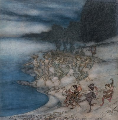 The Pert Fairies ja The Dapper Elves (akvarelli ja kynä ja musta muste) tekijältä Arthur Rackham
