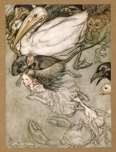 The Pool of Tears, Lilicen seikkailuista ihmemaassa, kirjoittanut Lewis Carroll, pub.1907 tekijältä Arthur Rackham