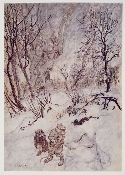 Rotta pohti hetken ja tutki niitä ympäröiviä kohoumia ja rinteitä Kenneth Grahamen (1859 - 1932) pubista Wind in the Willows. 1940 tekijältä Arthur Rackham