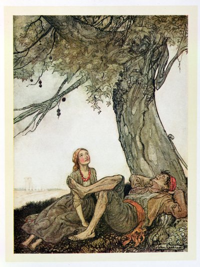 Matkailijat ja plataani, kuvitus teoksesta Aesop