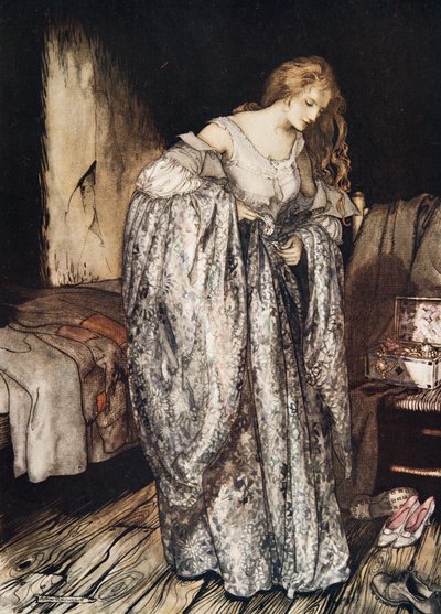 The True Sweetheart, teoksesta Pikkuveli ja pikkusisko ja muita Grimmin veljesten tarinoita, julkaistu 1917. tekijältä Arthur Rackham
