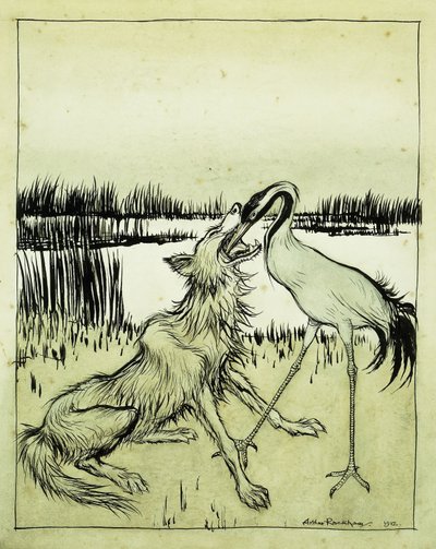 Susi ja kurki - Aesops-tarinoita, 1912 tekijältä Arthur Rackham