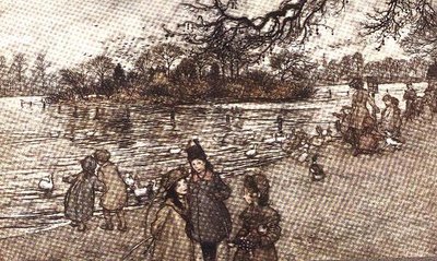 Saari, jolle kaikki linnut syntyvät Peter Panista Kensington Gardensissa, J. M. Barrie, 1906 tekijältä Arthur Rackham