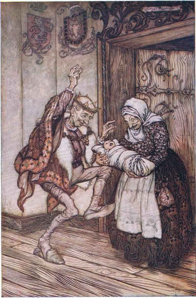 Kuningas ei voinut hillitä itseään ilosta (väri litho) tekijältä Arthur Rackham
