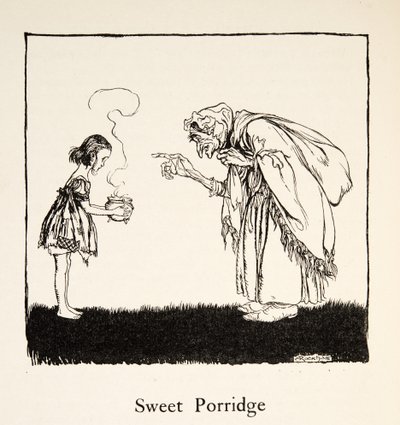 Pieni meni ja toi laatikon, Pikkuveli & Pikkusisar ja muita Grimmin veljesten tarinoita, pub.1917 (litho) tekijältä Arthur Rackham
