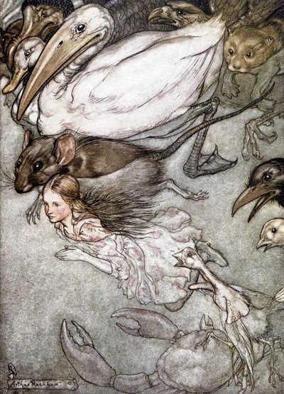 Kyyneleiden lampi - Lewis Carrollin teoksessa "Liisan seikkailut ihmemaassa", ill. Kirjailija: Arthur Rackham tekijältä Arthur Rackham