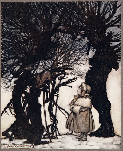 He varoittivat häntä .. Peter Panilta Kensington Gardensissa, kirjoittanut J M Barrie (1860 - 1937), pub. 1906 tekijältä Arthur Rackham